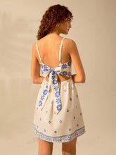 Blue Floral Back Knot Mini Toile Dress